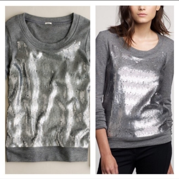 J. Crew Sequin Sweatshirt Sweater Top Grey Women's XXS 100% Cotton Sparkle New - Picture 1 of 13